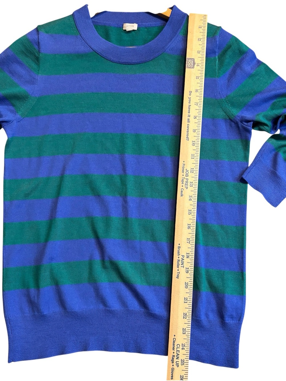 J. Crew Striped 100% Merino Wool Sweater 3/4 sleeve crew neck women’s size M - Picture 6 of 6